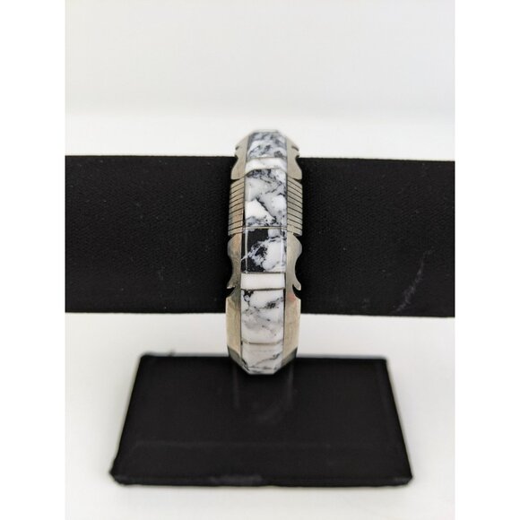 Steve Francisco Native American Sterling White Buffalo Inlay Bracelet For Women - Picture 1 of 11